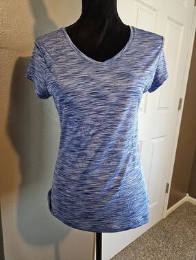 Blue Space-Dyed V-Neck Women's Top